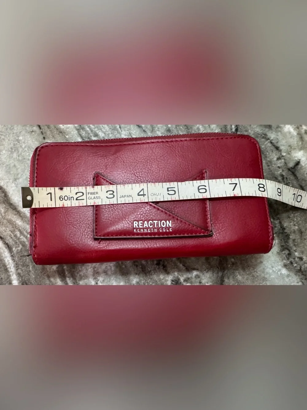 Kenneth Cole Deep Red Leather Zip Wallet with Silver-Tone Button
